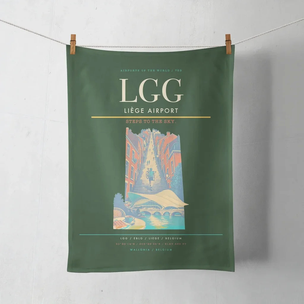 Liège Airport (LGG) design on dark green towel