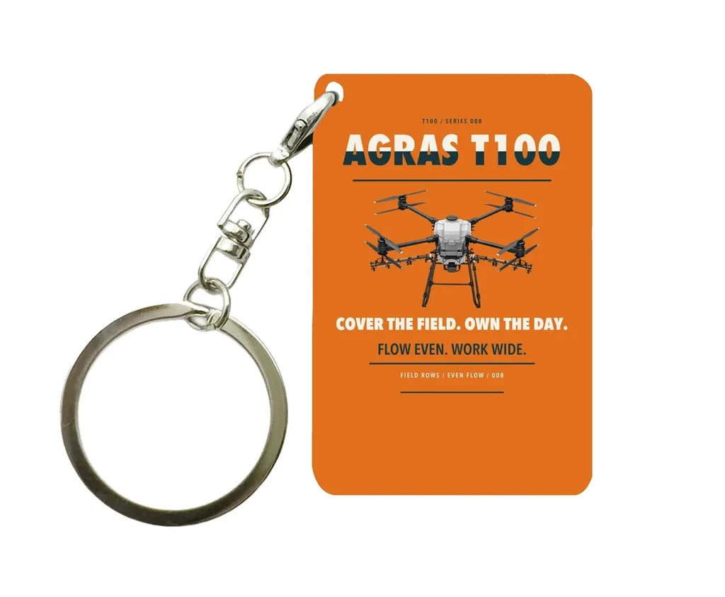 DJI Agras T100 Key Chain design on orange key chain