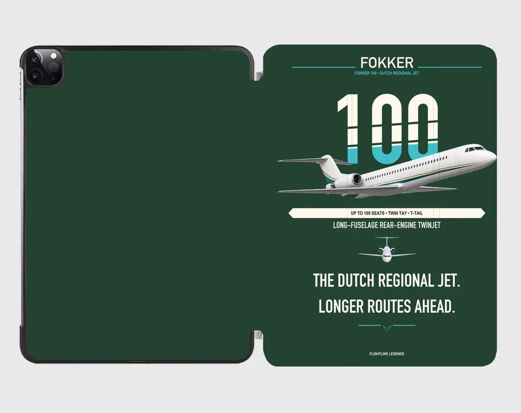 Fokker 100 design on dark green ipad tablet case