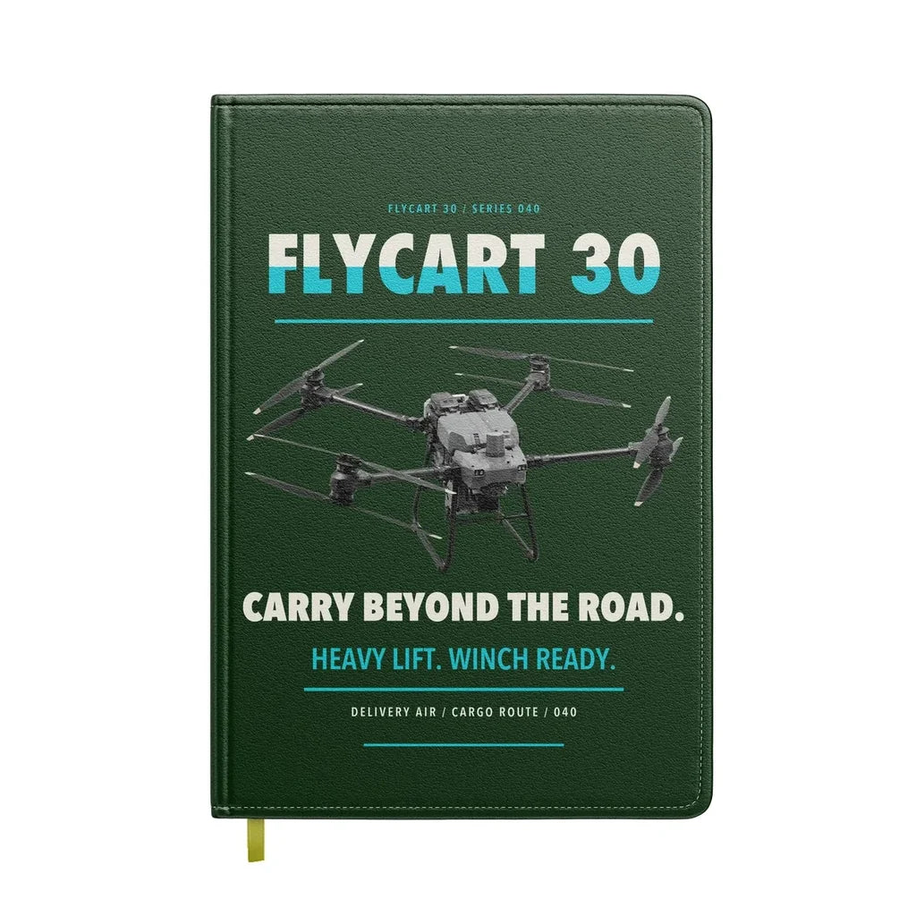 DJI FlyCart 30 design on dark green notebook