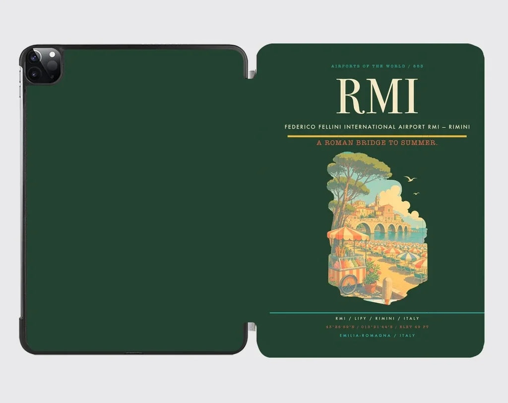 Federico Fellini International Airport (RMI) design on dark green ipad tablet case
