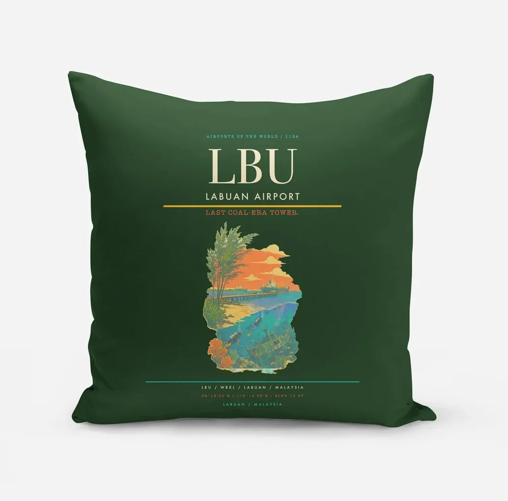 Labuan Airport (LBU) design on dark green pillow