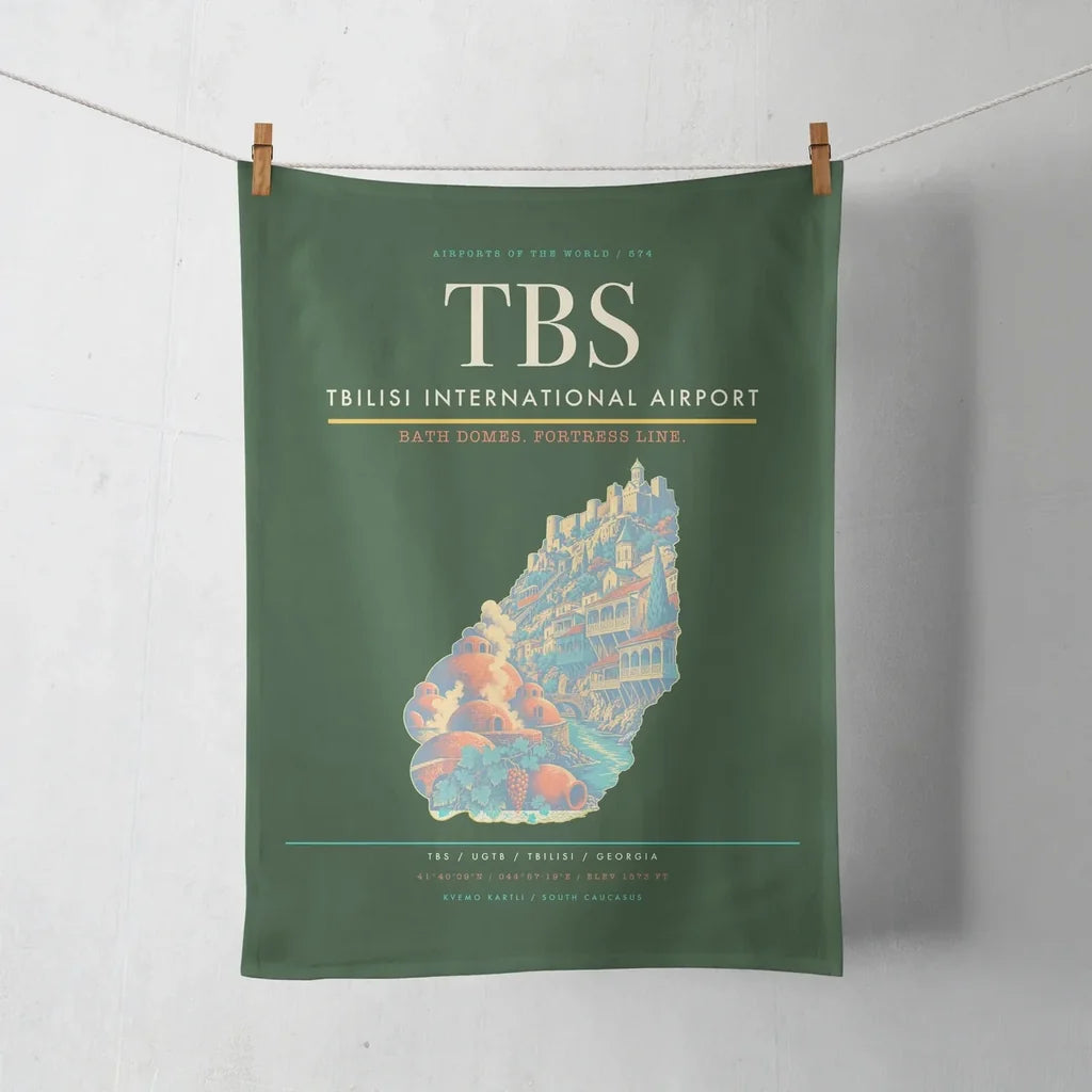 Tbilisi International Airport (TBS) design on dark green towel