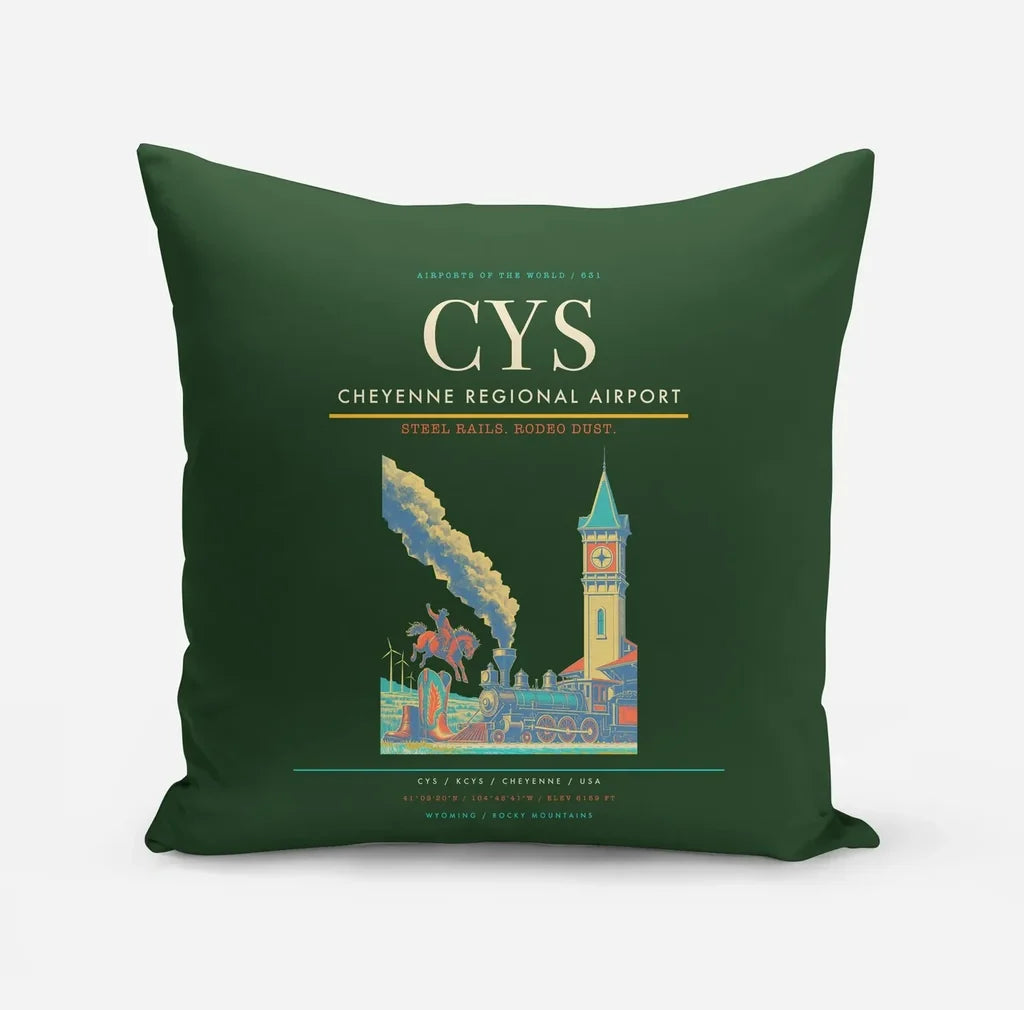 Cheyenne Regional Airport (CYS) design on dark green pillow