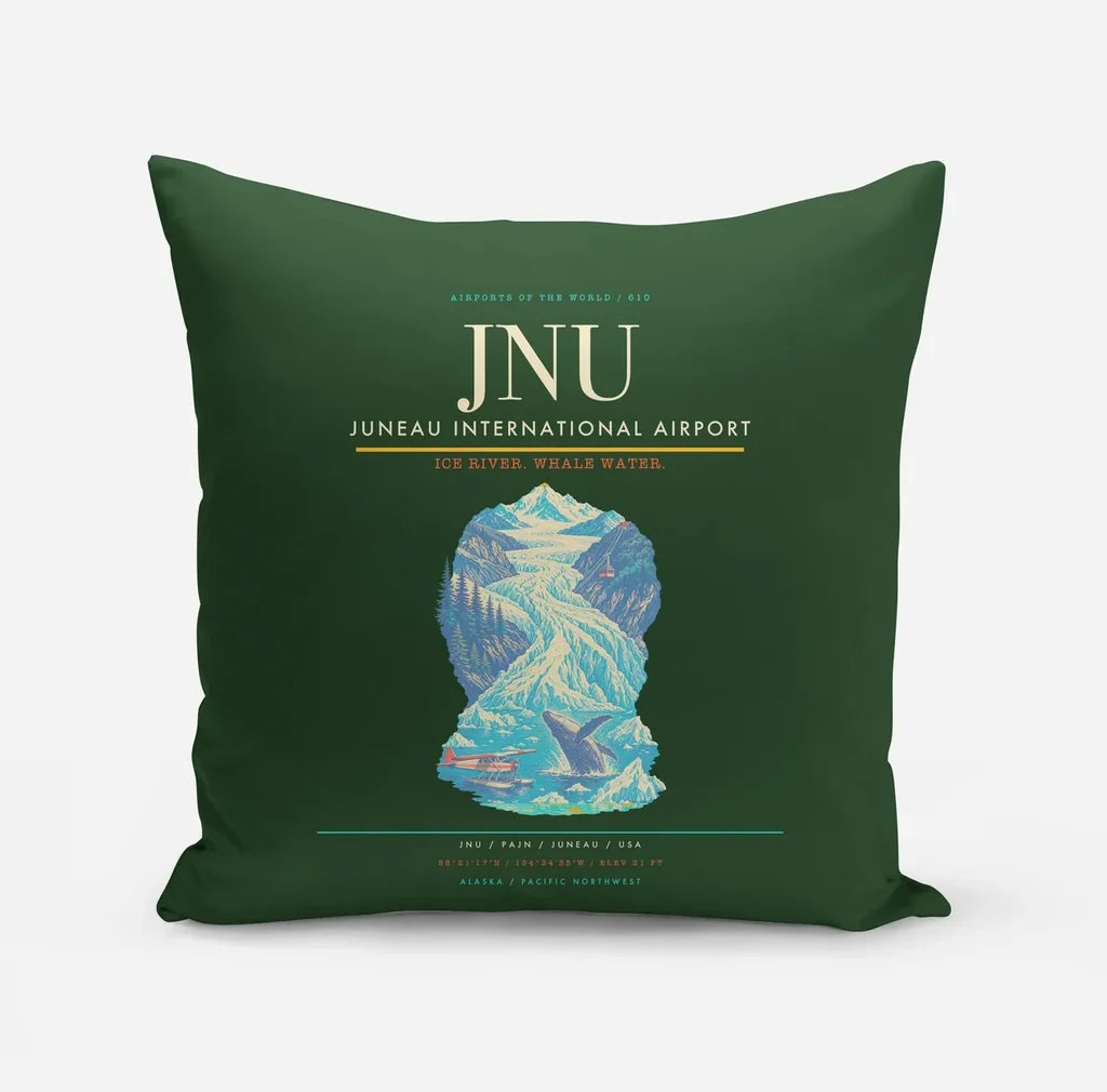 Juneau International Airport (JNU) design on dark green pillow