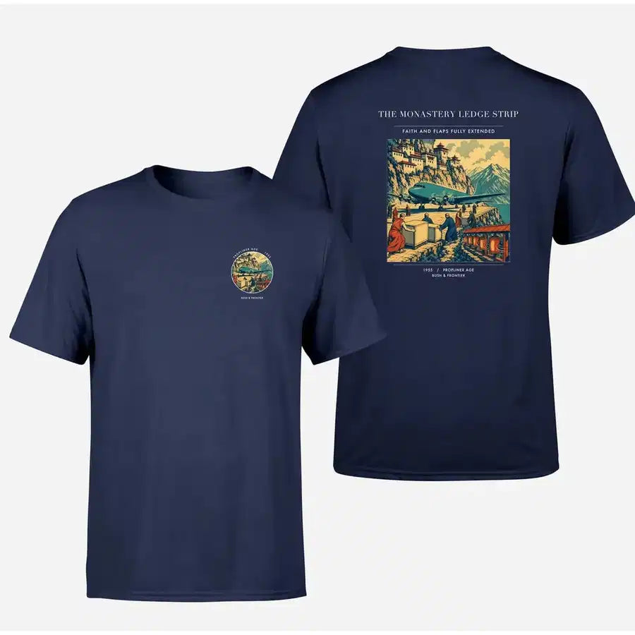 VINTAGE G4341 - The Monastery Ledge Strip - Double-Side T-Shirt design on navyblue double side t shirt