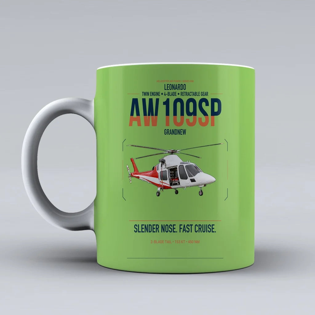 Leonardo AW109SP GrandNew design on light green ceramic mug, double-side print