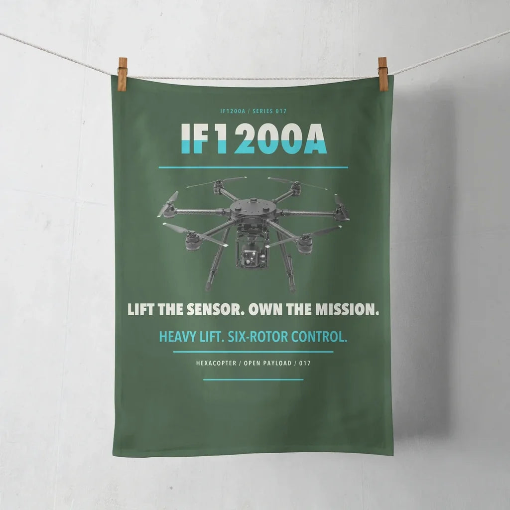 Inspired Flight IF1200A design on dark green towel