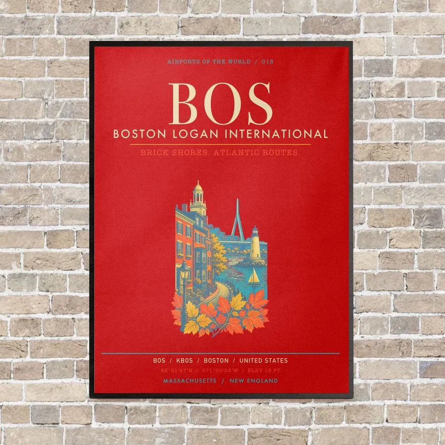 Boston Logan International Airport BOS - Canvas Framed - Red