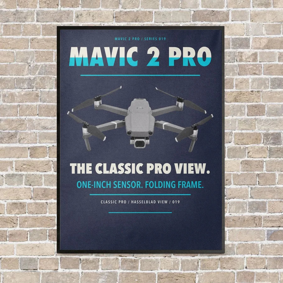 DJI Mavic 2 Pro vertical canvas print - framed - navy blue background