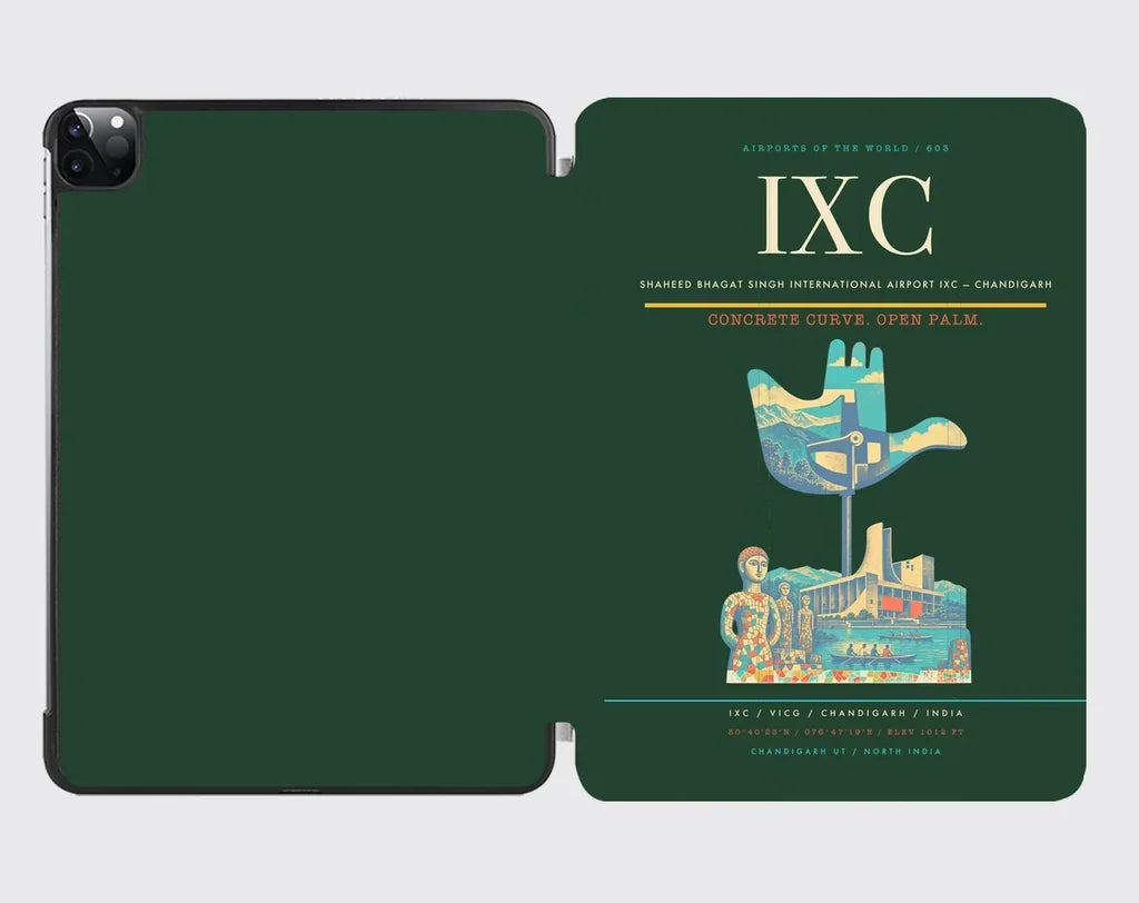 Shaheed Bhagat Singh International Airport (IXC) design on dark green ipad tablet case