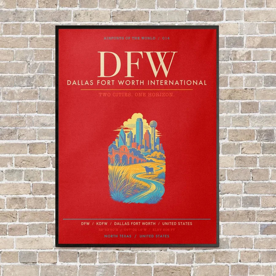 Dallas Fort Worth International Airport DFW - Canvas Framed - Red