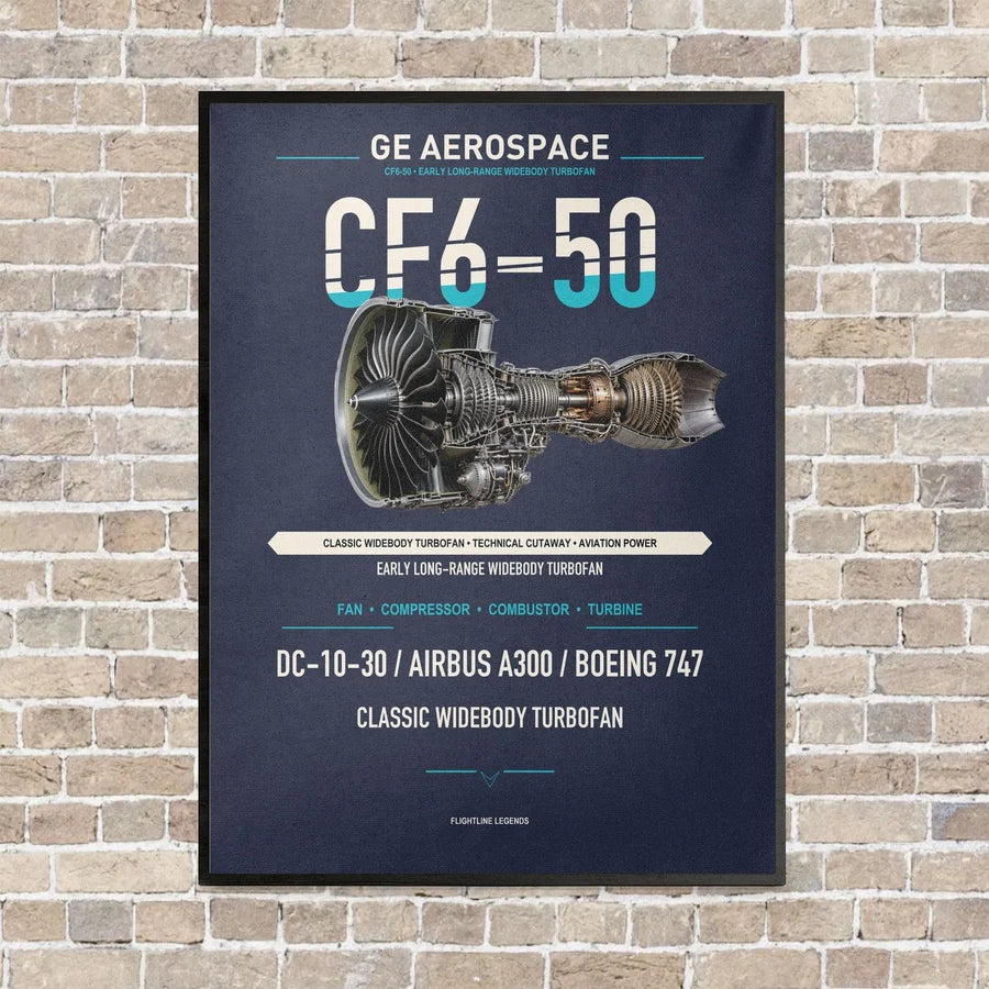 CF6-50 vertical canvas print - framed - navy blue background
