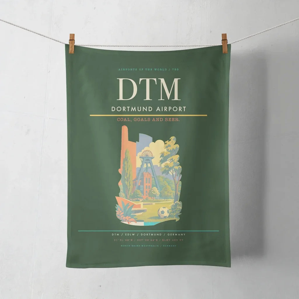 Dortmund Airport (DTM) design on dark green towel