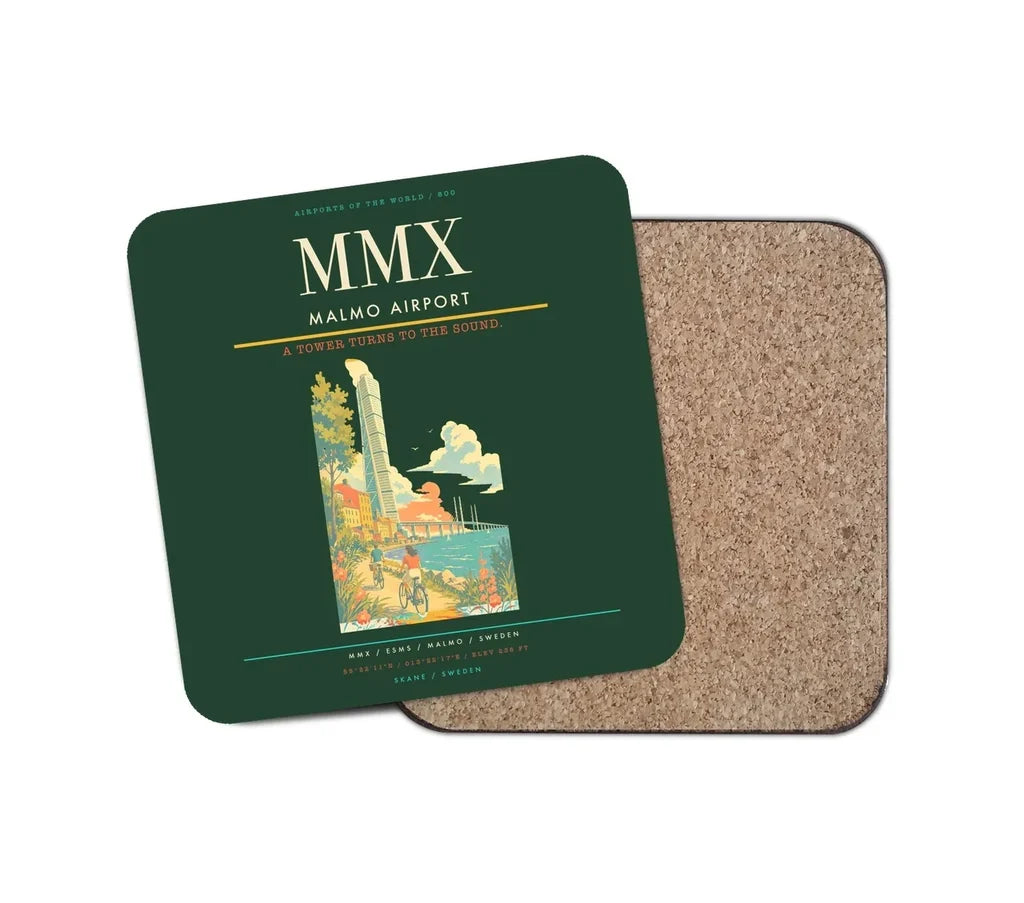 Malmo Airport (MMX) design on dark green 1 piece coaster