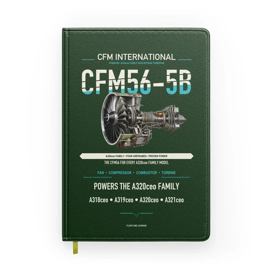 CFM56-5B design on dark green notebook