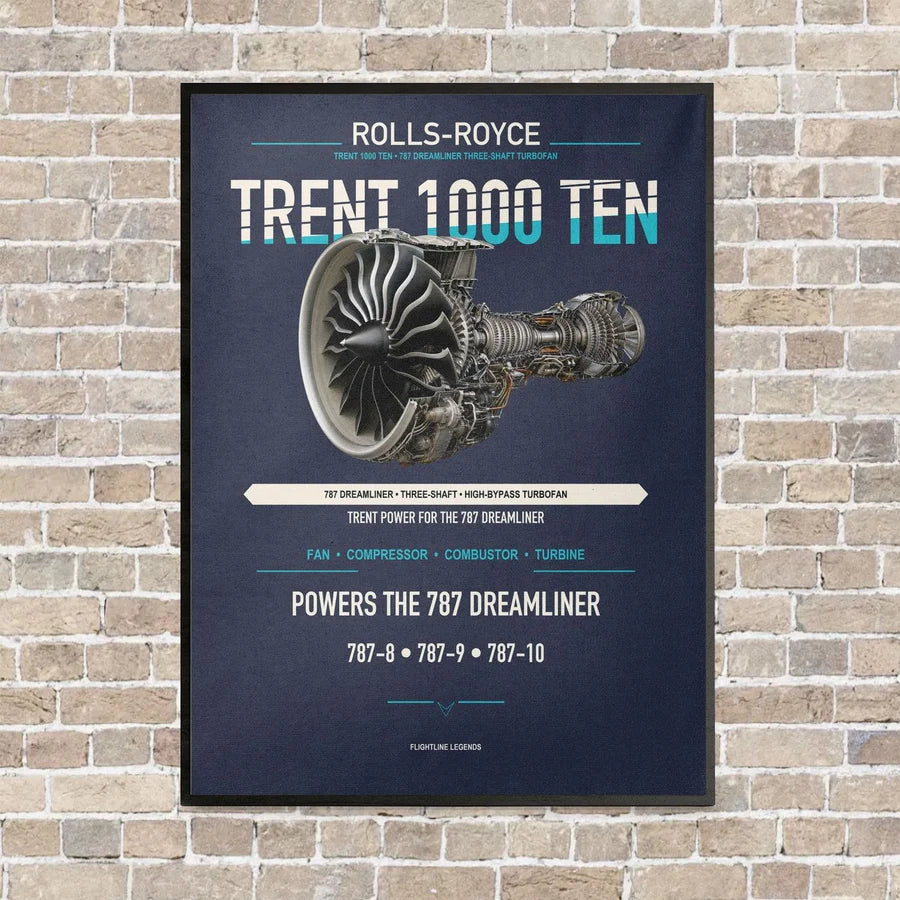 TRENT 1000 TEN vertical canvas print - framed - navy blue background