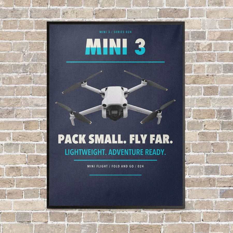 DJI Mini 3 vertical canvas print - framed - navy blue background
