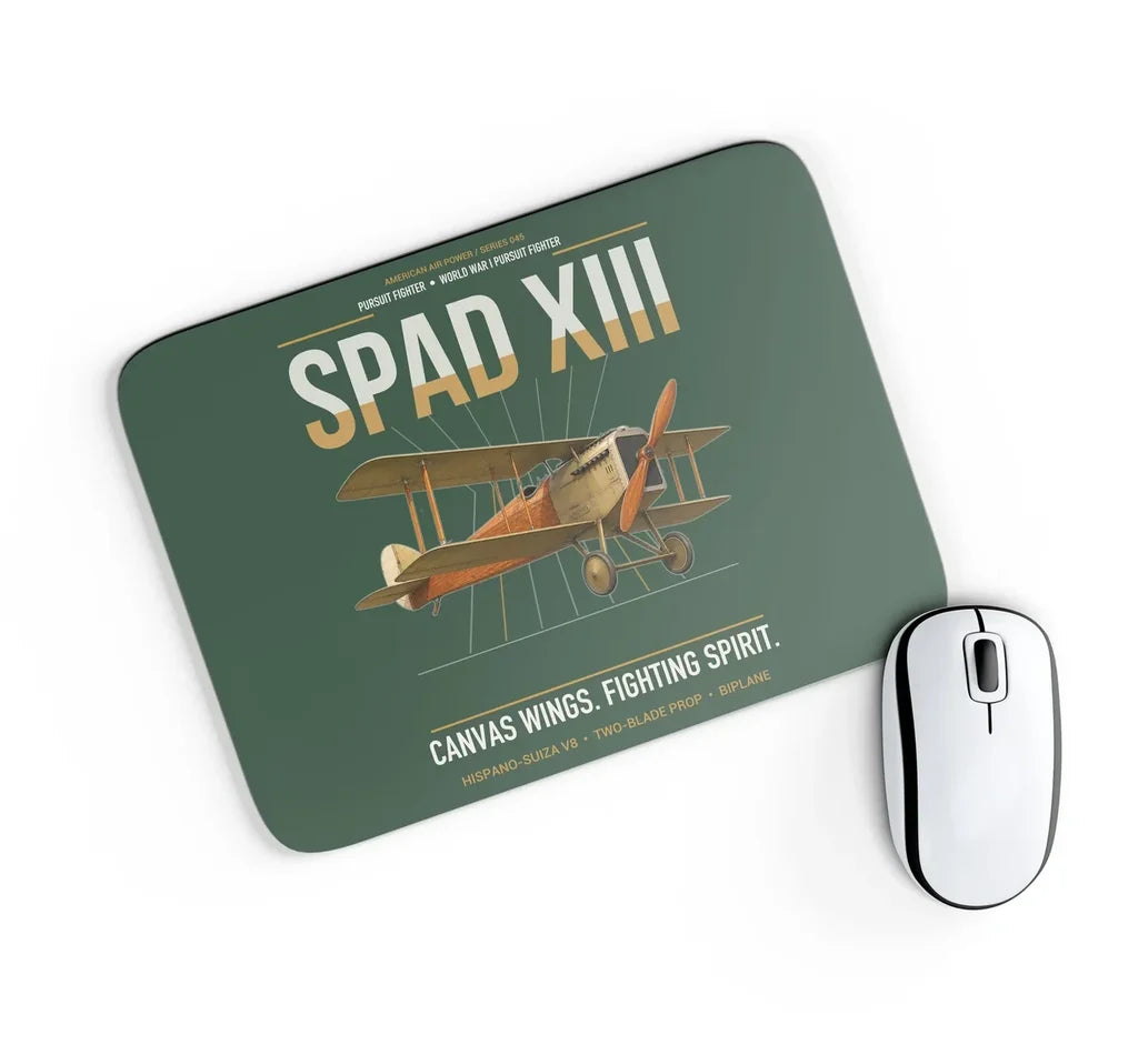 SPAD XIII design on dark green rectangle mouse pad