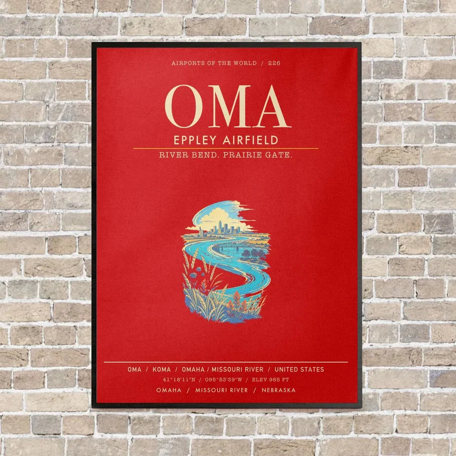 Omaha Eppley Airfield OMA - Canvas Framed - Red