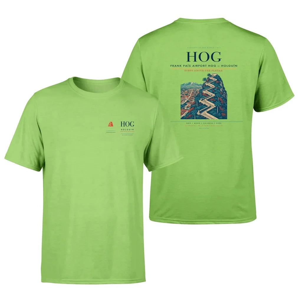 Frank País Airport (HOG) design printed on light green double-side t-shirt