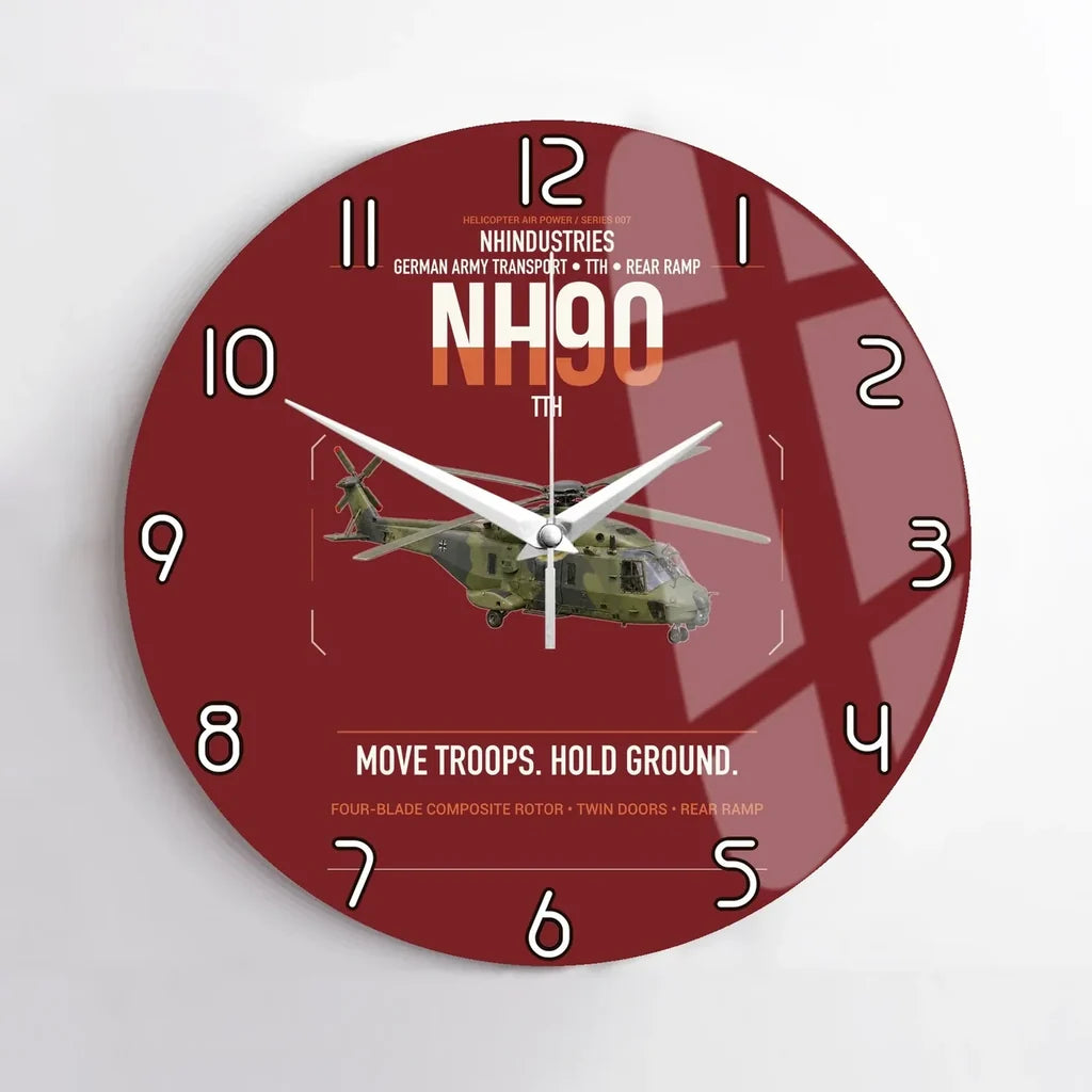NHIndustries NH90 TTH design on dark red no frame wall clock
