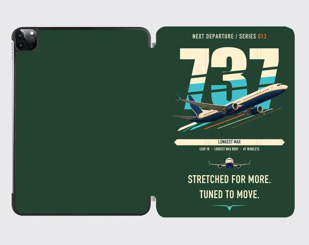 Boeing 737 MAX 10 design on dark green ipad tablet case