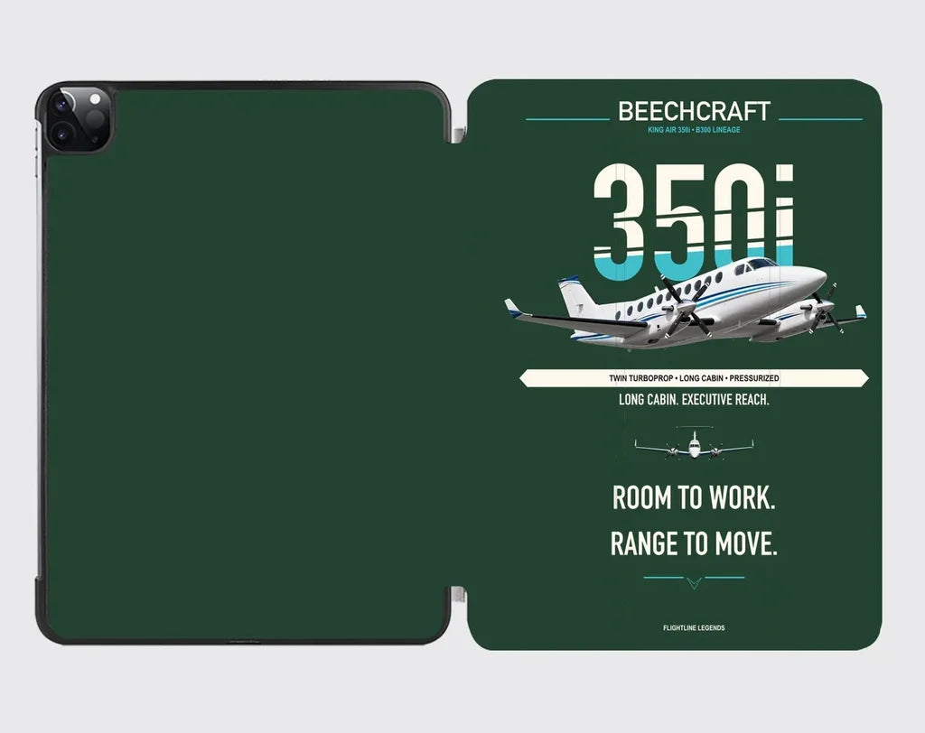Beechcraft King Air 350i design on dark green ipad tablet case