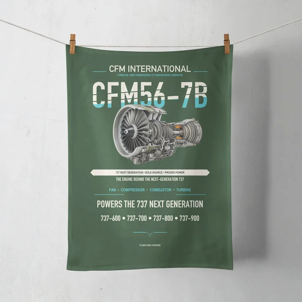 CFM56-7B design on dark green towel
