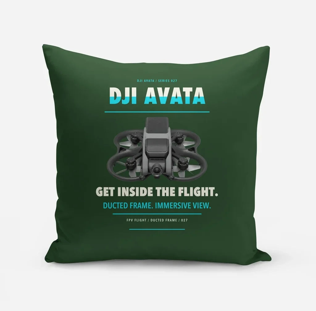 DJI Avata design on dark green pillow