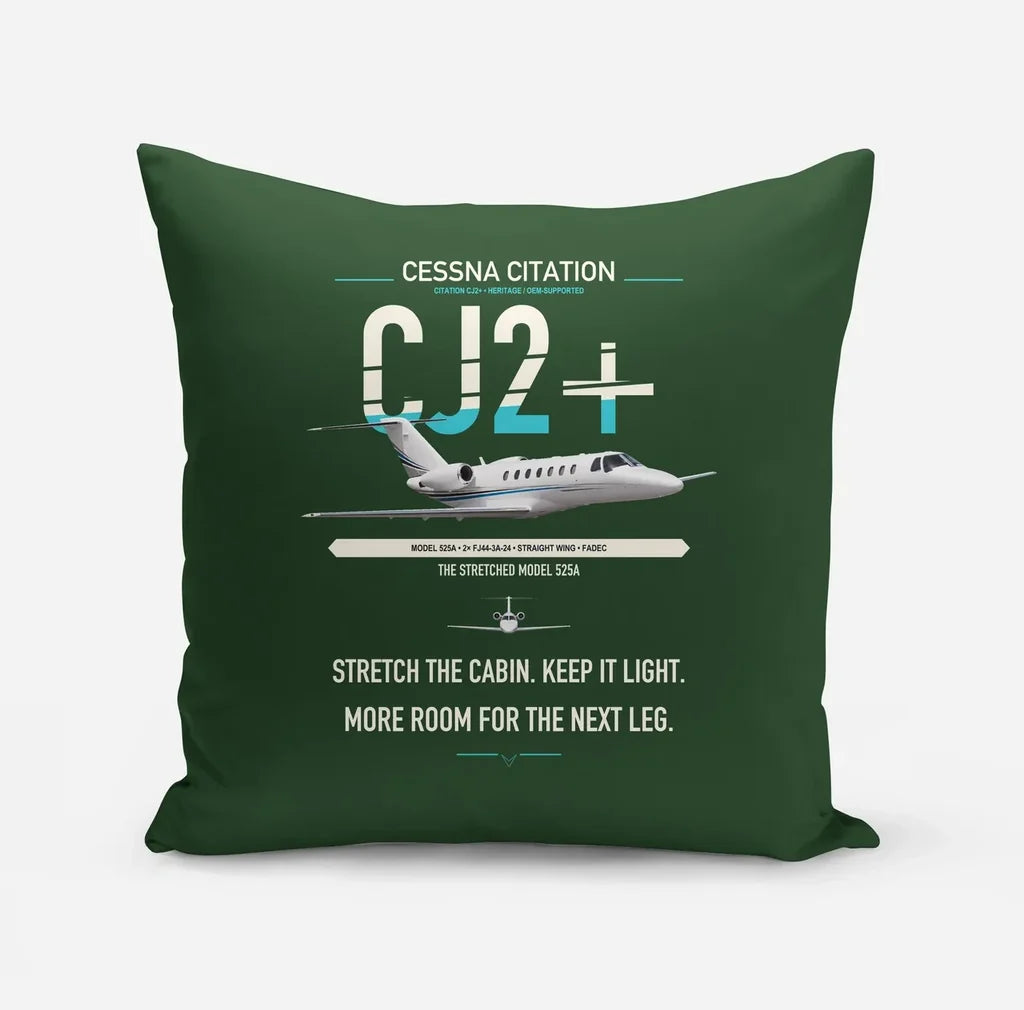 Cessna Citation CJ2+ design on dark green pillow