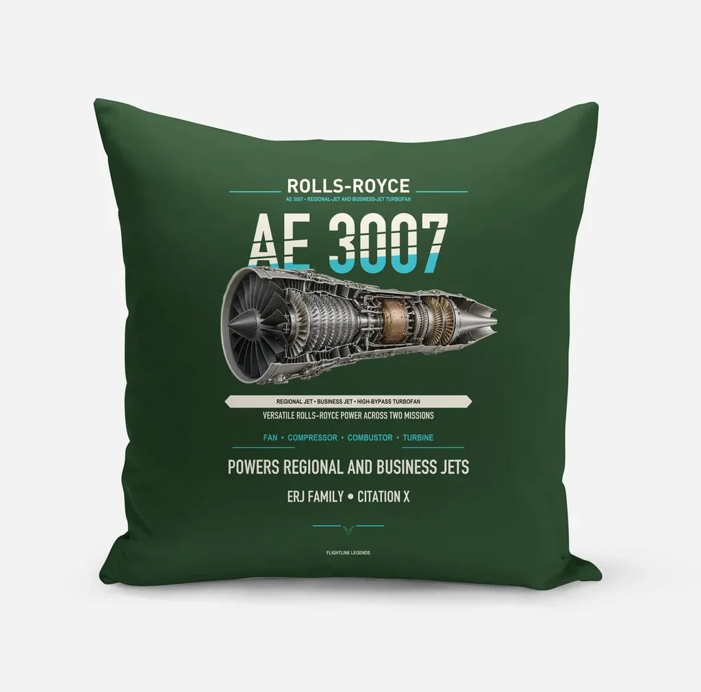 AE 3007 design on dark green pillow