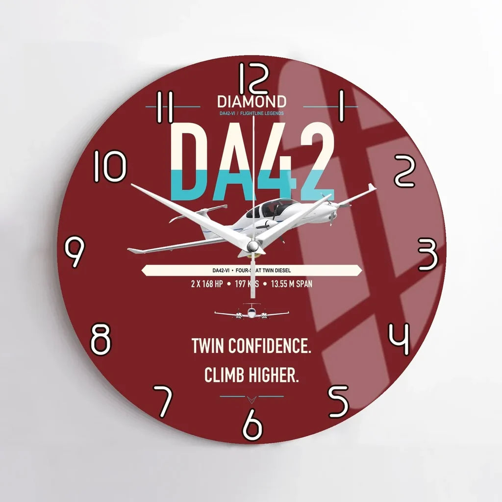 Diamond DA42-VI design on dark red no frame wall clock