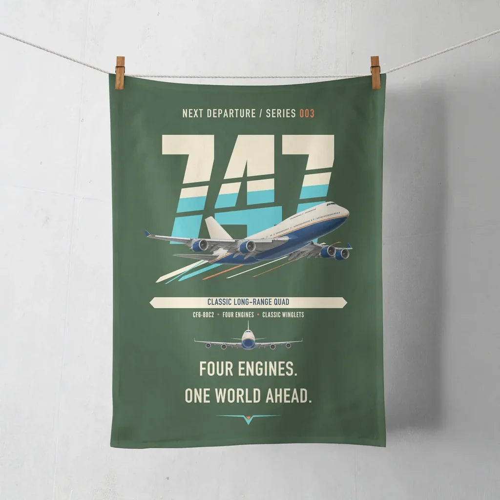 Boeing 747-400 design on dark green towel