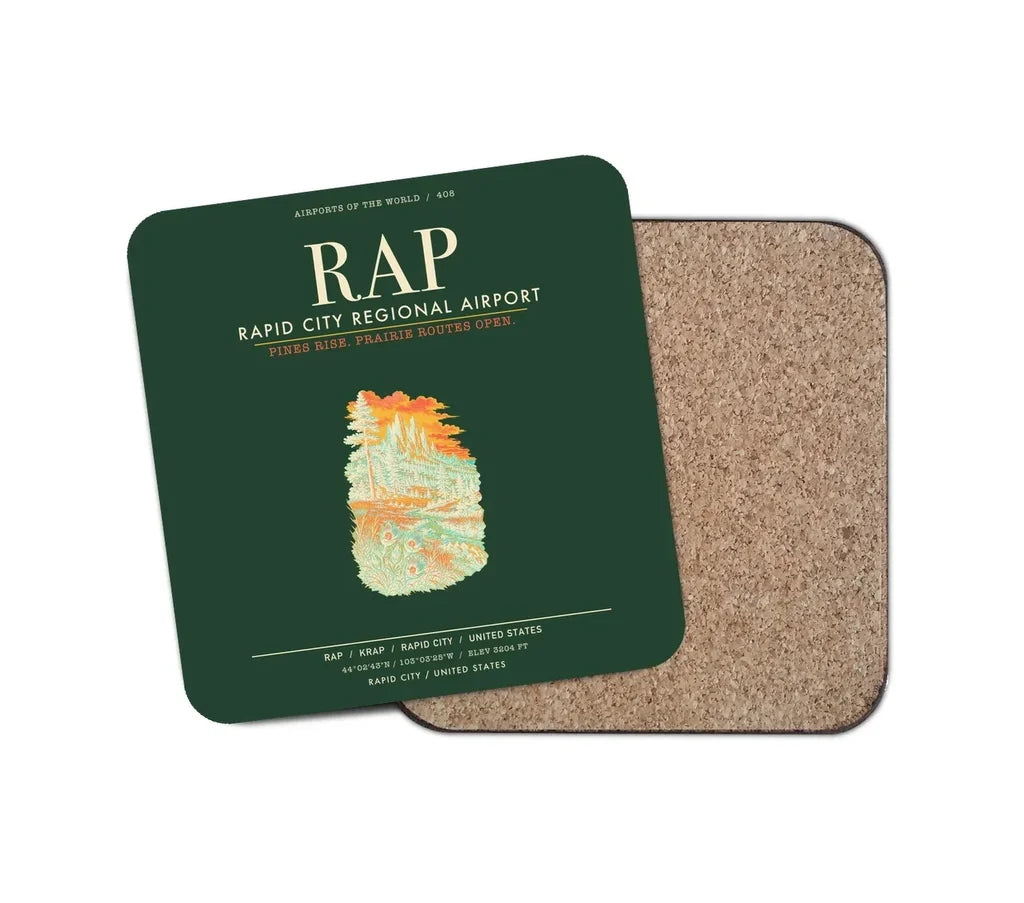 Rapid City Regional Airport (RAP) design on dark green 1 piece coaster
