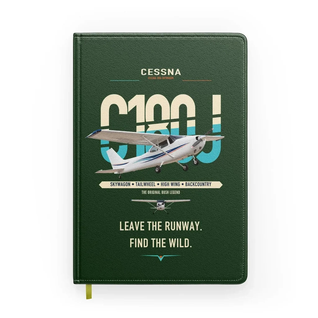 Cessna 180J Skywagon design on dark green notebook