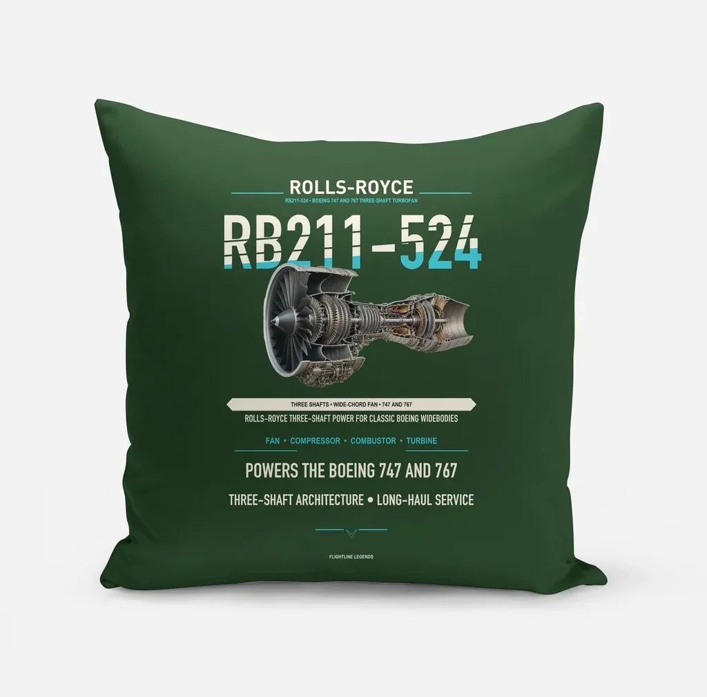 RB211-524 design on dark green pillow
