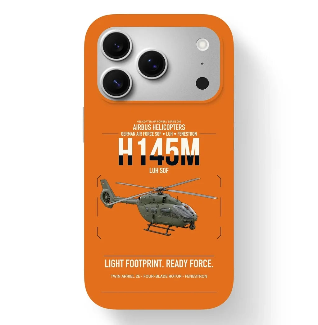 Airbus Helicopters H145M LUH SOF design on orange magsafe iphone case, for iPhone 17 Pro