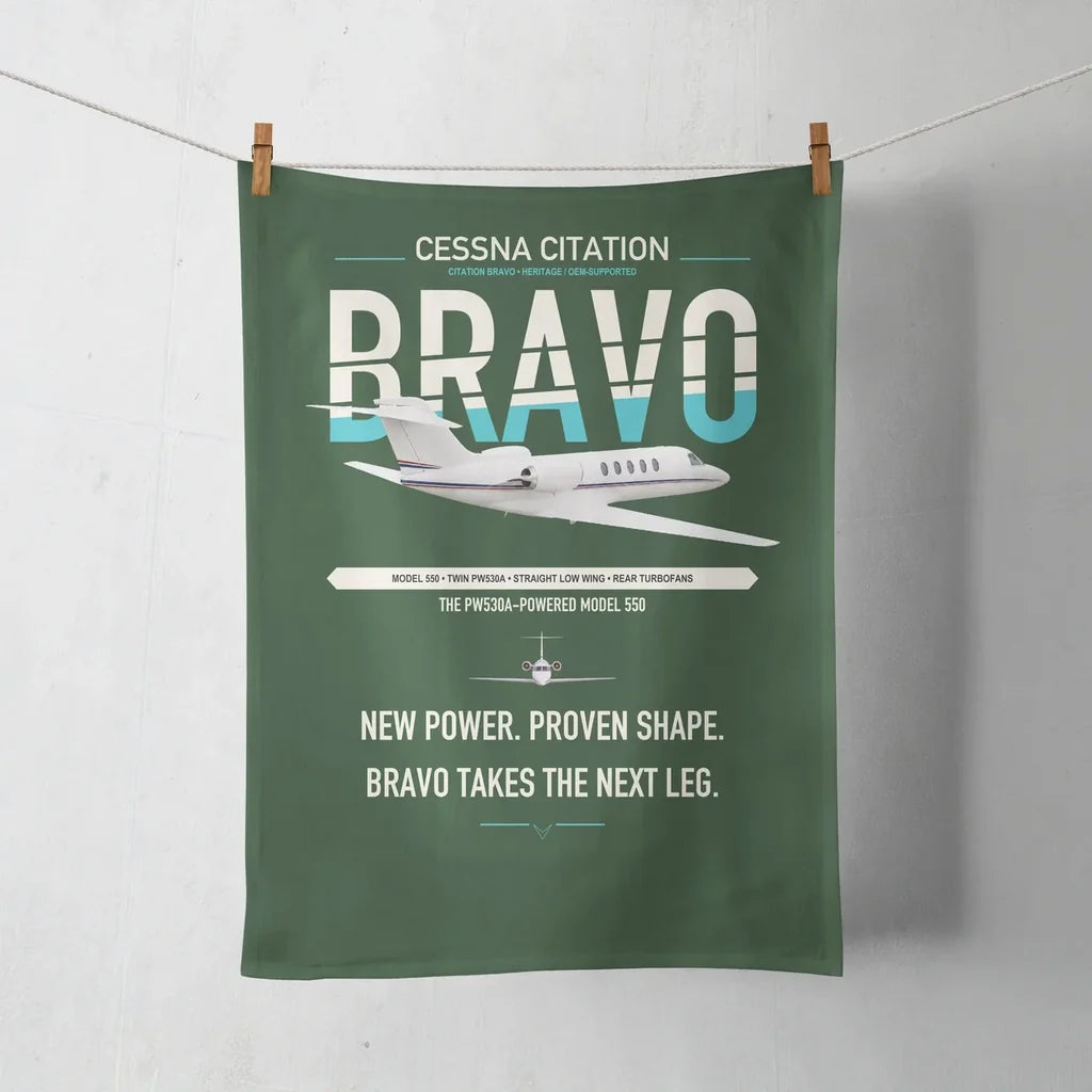 Cessna Citation Bravo design on dark green towel
