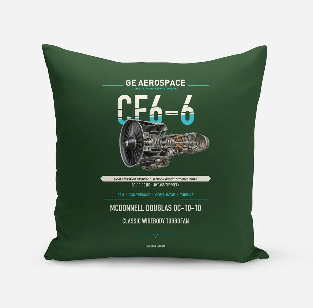 CF6-6 design on dark green pillow