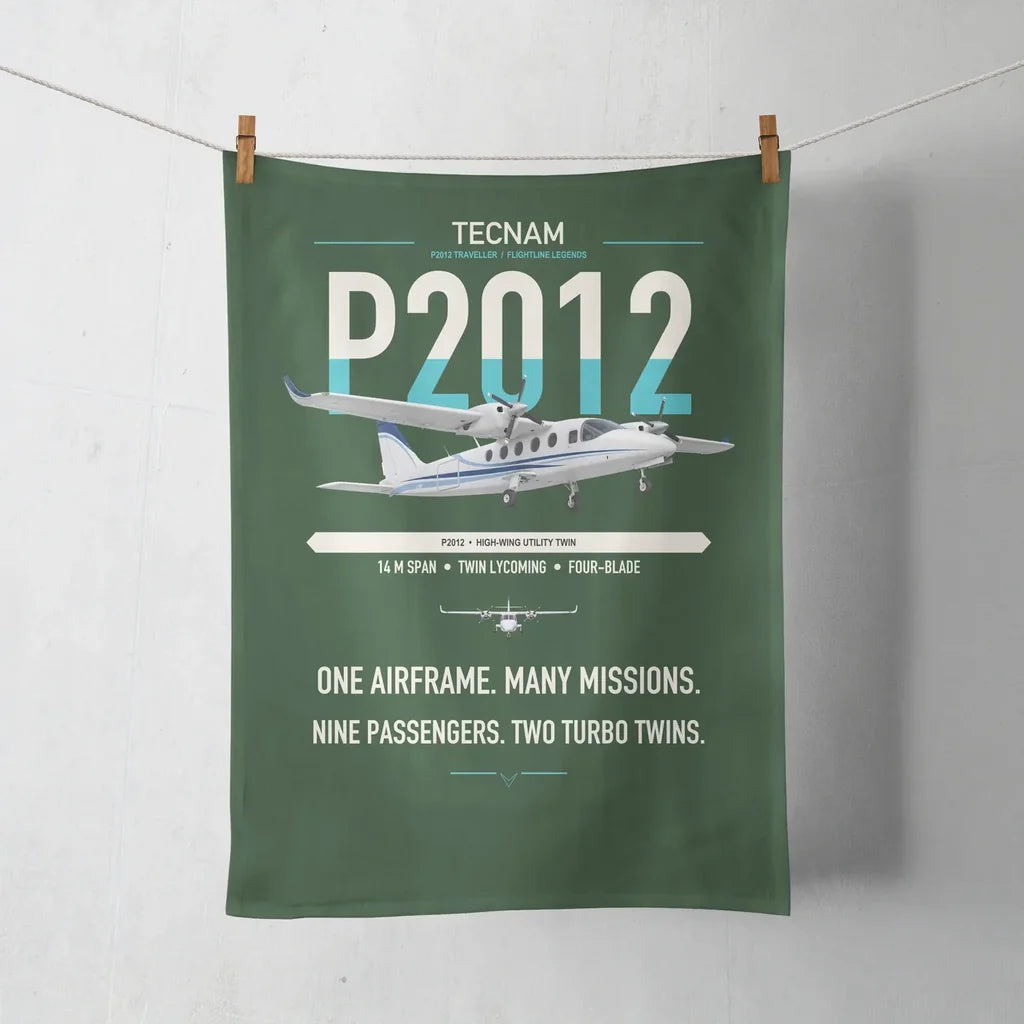 Tecnam P2012 Traveller design on dark green towel