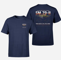 Thumbnail for Savoia-Marchetti SM.79-II Sparviero design on navy blue t-shirt, double-side print