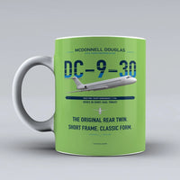 Thumbnail for McDonnell Douglas DC-9-30 design on light green ceramic mug, double-side print