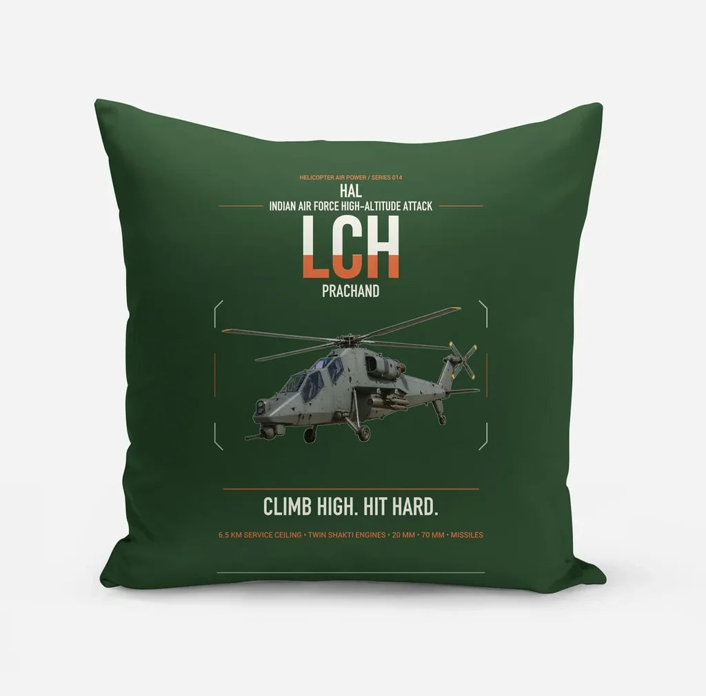 HAL LCH Prachand design on dark green pillow