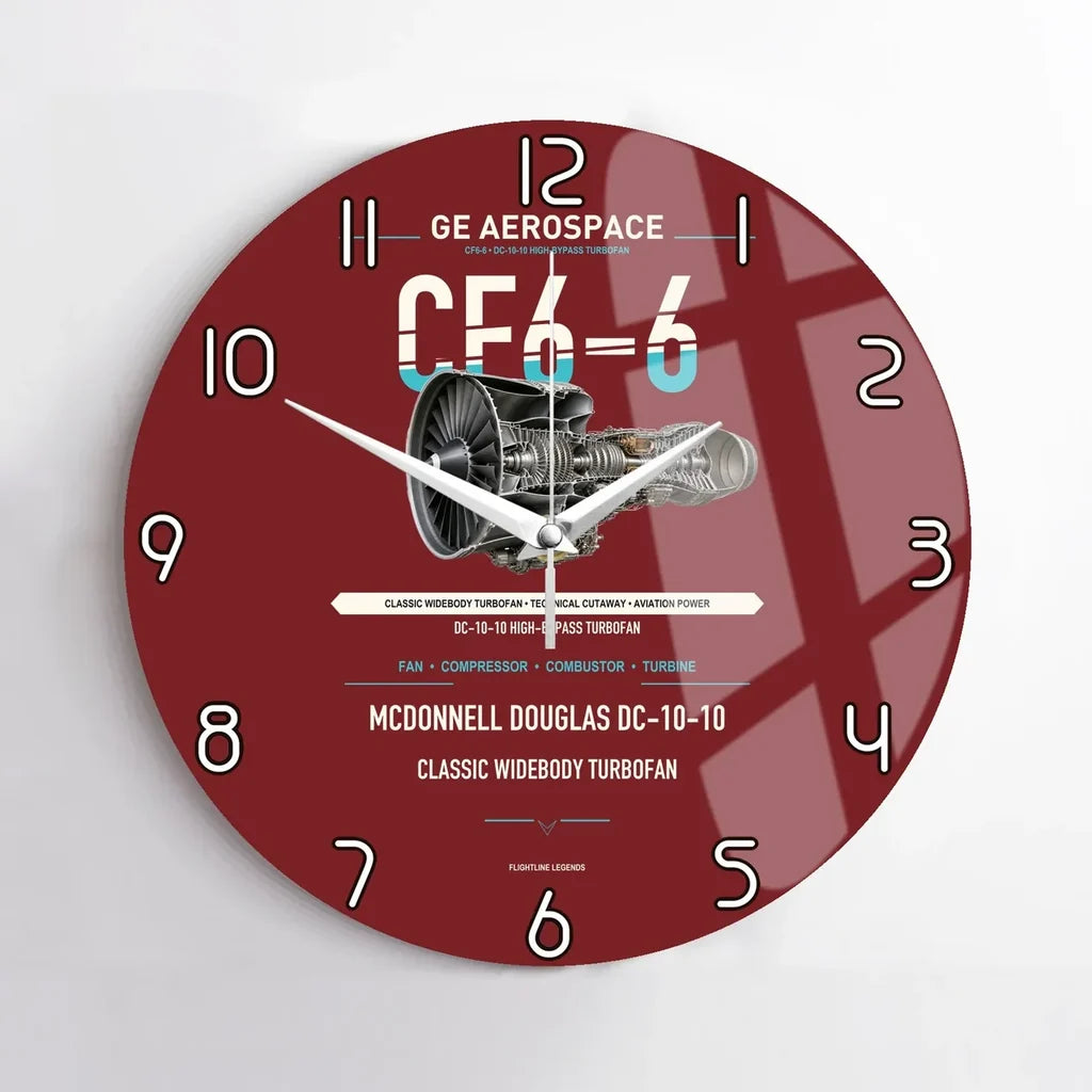 CF6-6 design on dark red no frame wall clock
