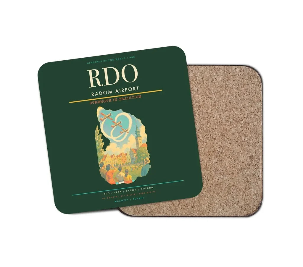 Radom Airport (RDO) design on dark green 1 piece coaster