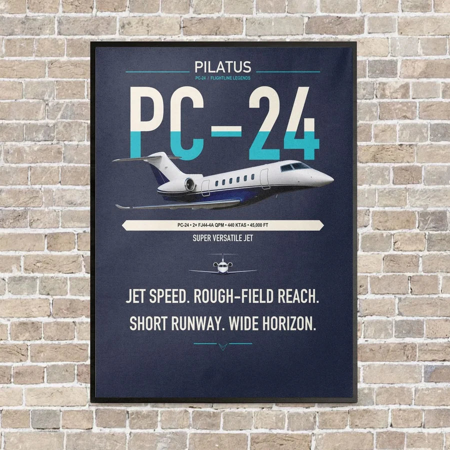 Pilatus PC-24 vertical canvas print - framed - navy blue background