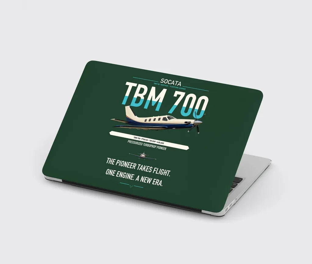 Socata TBM 700 design on dark green MacBook case
