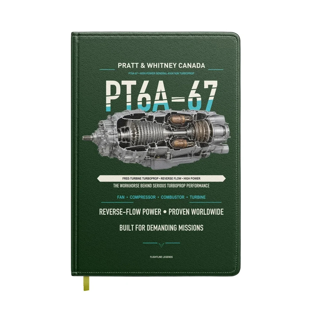 PT6A-67 design on dark green notebook