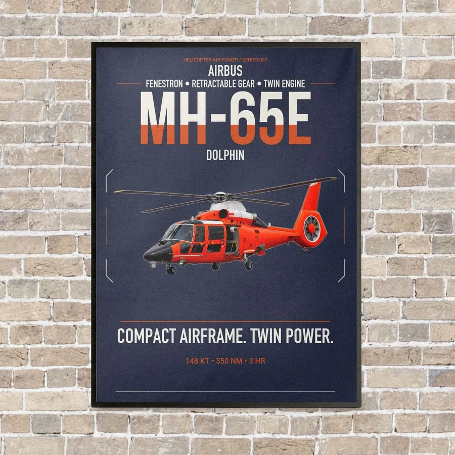 Airbus MH-65E Dolphin vertical canvas print - framed - navy blue background